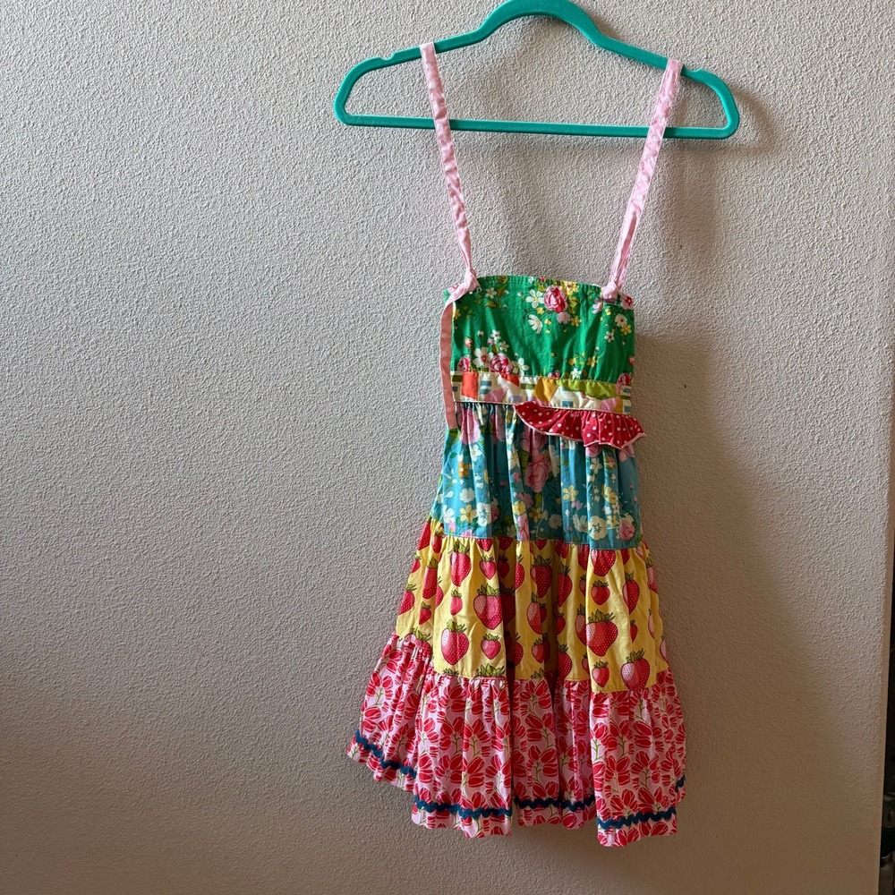 Matilda Jane Girls Tiered Patchwork Strawberry Floral Dress Size 8 D1349 NWOT